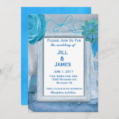 ブルーフローラシック結婚式招待状 招待状 (正面/裏面)
