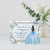 ブルーフローラシルバークラウンキンセニェラ日付を保存 サンキューカード (スタンド正面)