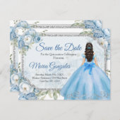 ブルーフローラシルバークラウンキンセニェラ日付を保存 サンキューカード (正面/裏面)