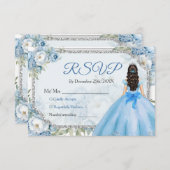 ブルーフローラシルバークラウンキンセニェラRsvp サンキューカード (正面/裏面)