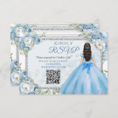 ブルーフローラシルバークラウンクインセアニラQR Rsvpカード サンキューカード (正面/裏面)