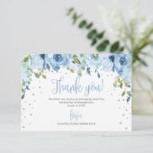 ブルーフローラシルバーグリッターの赤ちゃん感謝していシャワーユー サンキューカード (スタンド正面)