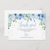 ブルーフローラシルバーグリッターの赤ちゃん感謝していシャワーユー サンキューカード (正面/裏面)
