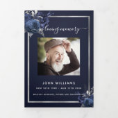 ブルーフローラシルバー写真三重の葬儀プログラム 三つ折り案内状 (カバー)