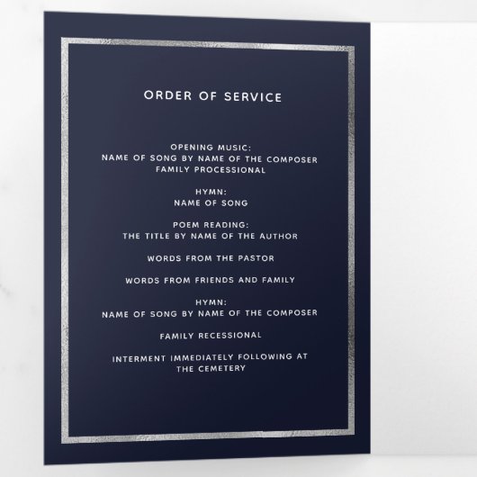 ブルーフローラシルバー写真三重の葬儀プログラム 三つ折り案内状 (内部最初)