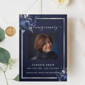 ブルーフローラシルバー写真三重の葬儀プログラム 三つ折り案内状