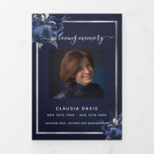 ブルーフローラシルバー写真三重の葬儀プログラム 三つ折り案内状 (カバー)