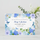 ブルーフローラシンプルバードエレガントな結婚式 招待状 (スタンド正面)