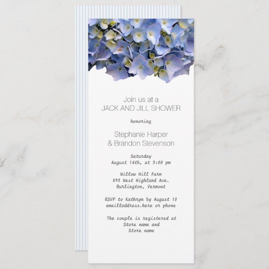ブルーフローラジャックアンドジルウェディングシャワー 招待状 (正面/裏面)