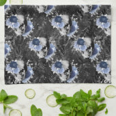 ブルーフローラスカルシリーズデザイン1 キッチンタオル (折り畳み)