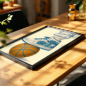 ブルーフローラスカルスニーカーオンバスケットボール ポスター