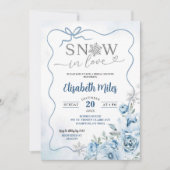 ブルーフローラスノーインラブウィンターブライダルシャワー 招待状 (正面)