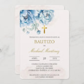 ブルーフローラスペインのバプテスマ招待状 招待状 (正面/裏面)
