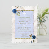 ブルーフローラスペインの大理石1歳バプテスマ 招待状 (スタンド正面)