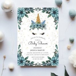 ブルーフローラスリーピーユニコーンバーチャルベビーシャワー 招待状