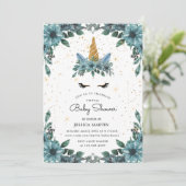 ブルーフローラスリーピーユニコーンバーチャルベビーシャワー 招待状 (スタンド正面)