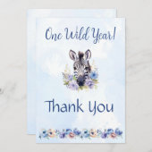 ブルーフローラゼブラ誕生日サンキューカード 招待状 (正面/裏面)