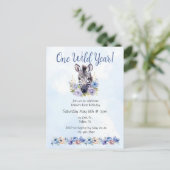 ブルーフローラゼブラ誕生日 インビテーションポストカード (スタンド正面)