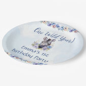 ブルーフローラゼブラ誕生日 ペーパープレート (アングル)