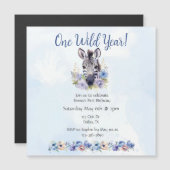 ブルーフローラゼブラ誕生日 マグネット招待状 (正面/裏面)