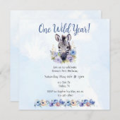 ブルーフローラゼブラ誕生日 招待状 (正面/裏面)