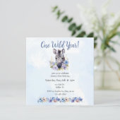 ブルーフローラゼブラ誕生日 招待状 (スタンド正面)