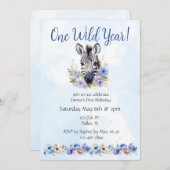 ブルーフローラゼブラ誕生日 招待状 (正面/裏面)