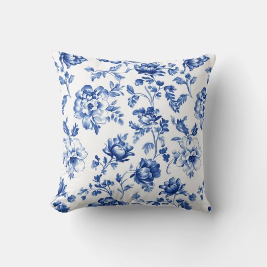 ブルーフローラソフトヴィンテージスタイル植物学 クッション (正面)
