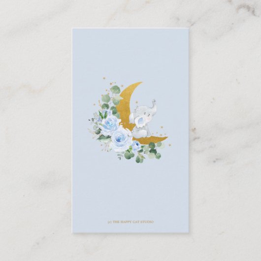 ブルーフローラゾウ赤ちゃんシャワーおむつラッフル エンクロージャーカード (裏面)