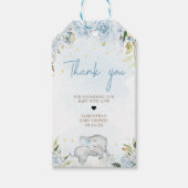 ブルーフローラゾウ赤ちゃんシャワーメッセージカード ギフトタグ (正面)