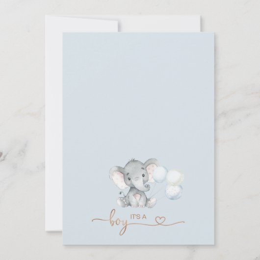 ブルーフローラゾウ風船ベビースシャワー 招待状 (裏面)