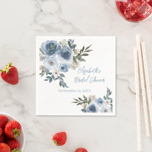 ブルーフローラダスティブルーウォーターブライダルシャワー スタンダードカクテルナプキン (インサイチュ)