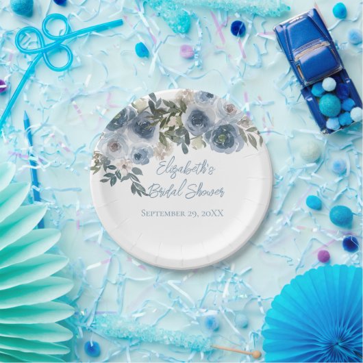 ブルーフローラダスティブルーウォーターブライダルシャワー ペーパープレート (パーティー)