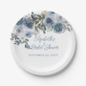 ブルーフローラダスティブルーウォーターブライダルシャワー ペーパープレート (正面)