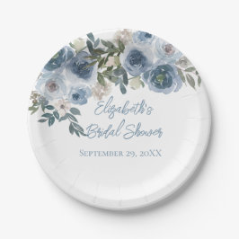 ブルーフローラダスティブルーウォーターブライダルシャワー ペーパープレート