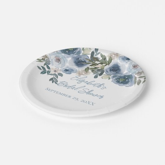 ブルーフローラダスティブルーウォーターブライダルシャワー ペーパープレート (アングル)