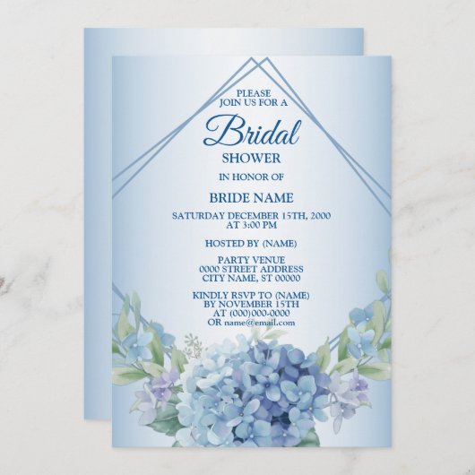 ブルーフローラダスティヴィンテージブライダルシャワーパーティー 招待状 (正面/裏面)