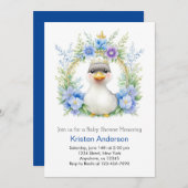 ブルーフローラダックボーイ赤ちゃんシャワー 招待状 (正面/裏面)