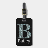 ブルーフローラダマスクプリントBモノグラムイニシャル ラゲッジタグ (正面縦)