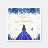 ブルーフローラダークスキンプリンセスバースデーパーティー スタンダードカクテルナプキン (正面)