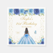 ブルーフローラダークスキンプリンセスバースデーパーティー スタンダードカクテルナプキン (正面)