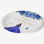 ブルーフローラダークスキンプリンセスバースデーパーティー ペーパープレート (アングル)