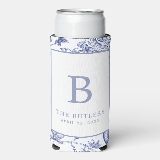 ブルーフローラチノイスリーイニシャル結婚ズクーラーボックス スリム缶クーラー (Seltzer正面)