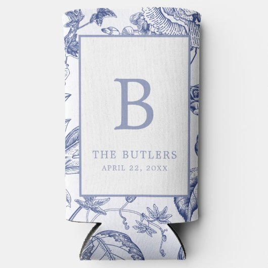 ブルーフローラチノイスリーイニシャル結婚ズクーラーボックス スリム缶クーラー (正面)