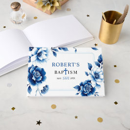 ブルーフローラチノワスリーとトリプル縁どバプティス ゲストブック