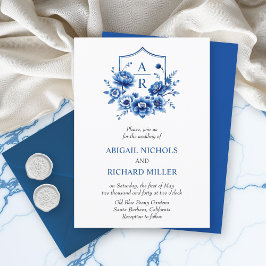 ブルーフローラチノワセリー牡丹結婚の花冠 招待状