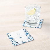 ブルーフローラチノ結婚イスリーのモノグラム スクエアペーパーコースター (インサイチュ)