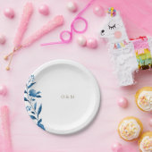 ブルーフローラチノ結婚イスリーのモノグラム ペーパープレート (パーティー)