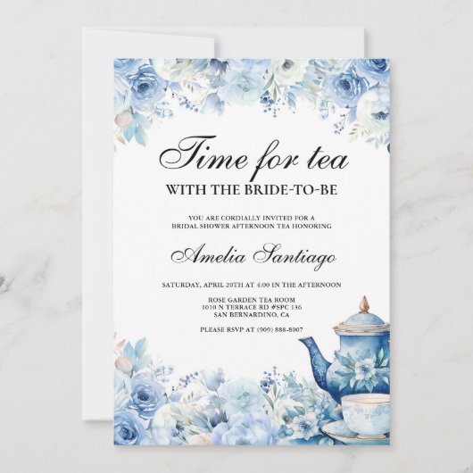 ブルーフローラティーと花嫁Beブライダルシャワー 招待状 (正面)