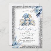 ブルーフローラティーカップグリッターフレームベビーシャワー 招待状 (正面)